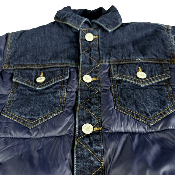 GAP Denim Puffer Jacket Boys M – Quilted Colorblock Denim & Nylon Retro Trucker - Picture 3 of 11